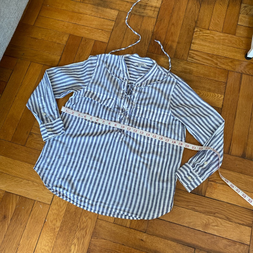 Madewell Striped Lace Up Blouse Womens Small Blue White Cotton Lightweight Top - Picture 7 of 11